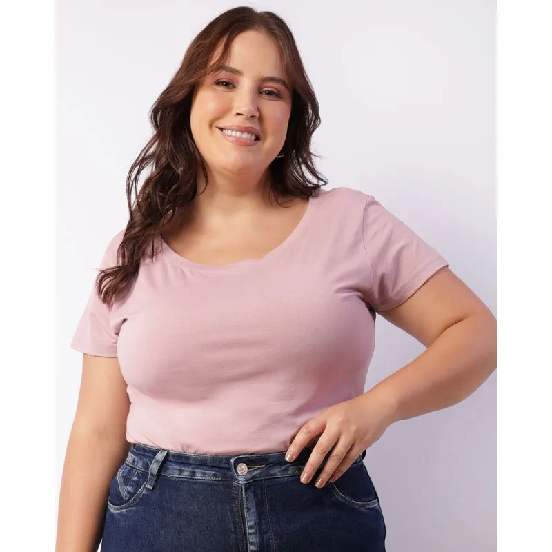 Blusa Plus Size Feminina Manga Curta Básica Rosa G1