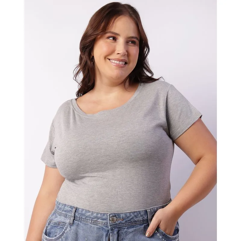 Blusa Plus Size Feminina Manga Curta Básica Cinza G1
