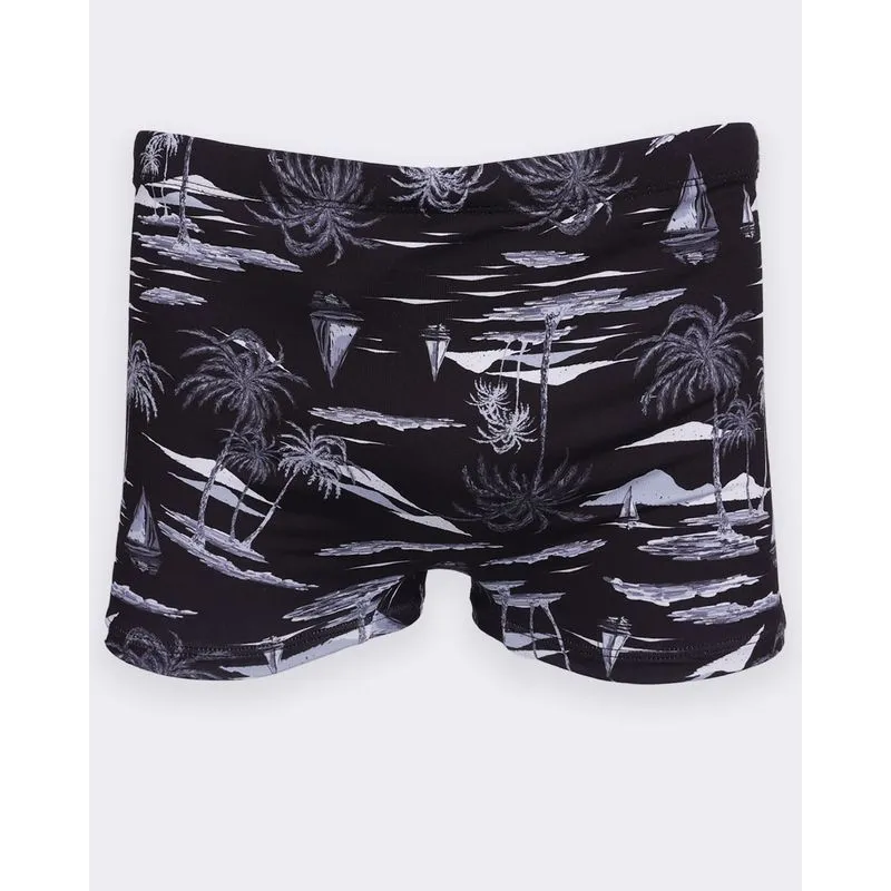 Sunga Boxer Masculina Estampa Tropical Preta G