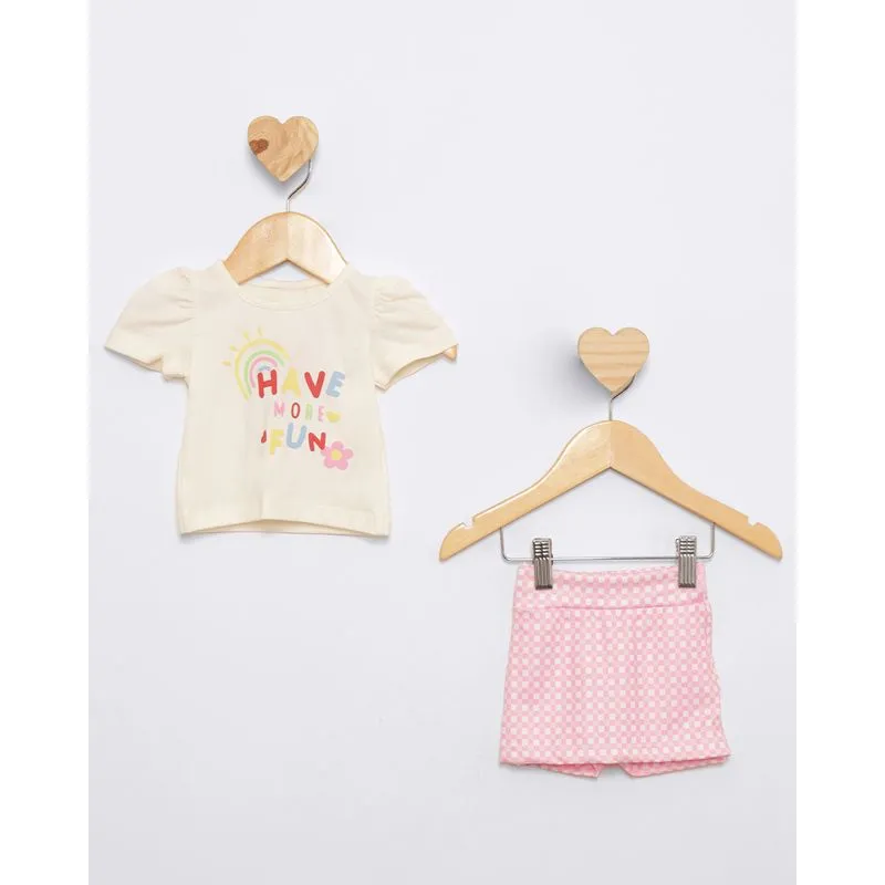 Conjunto Bebê Curto Estampa Frontal Off White M