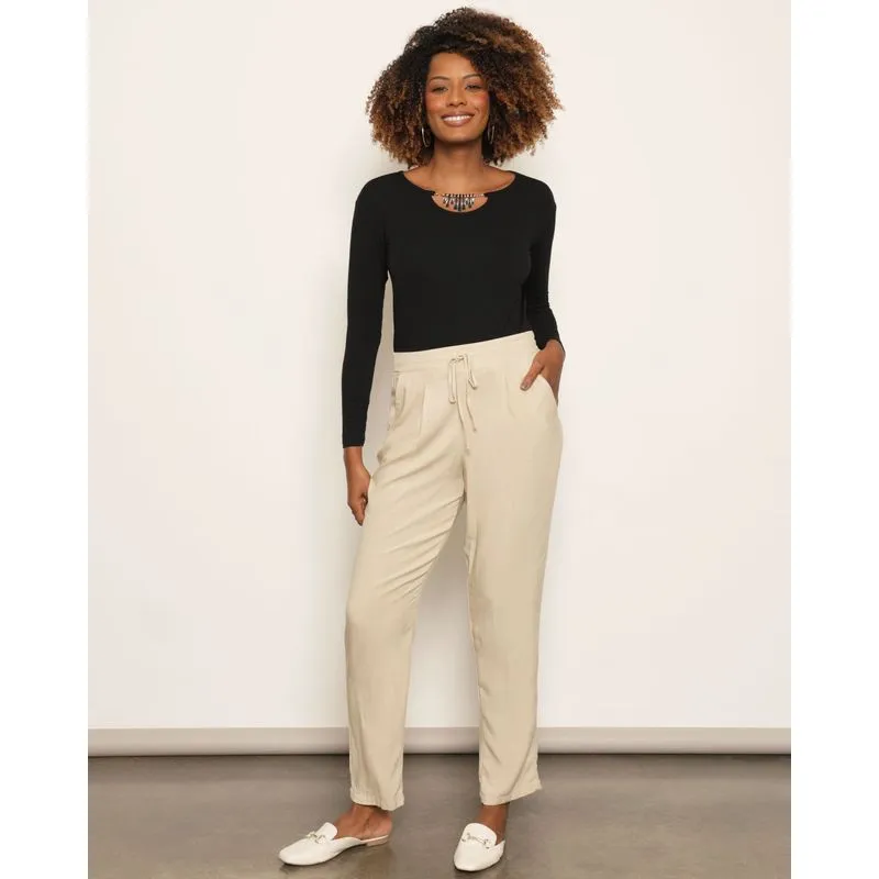 Calça Feminina Reta Viscose Com Bolso Bege GG