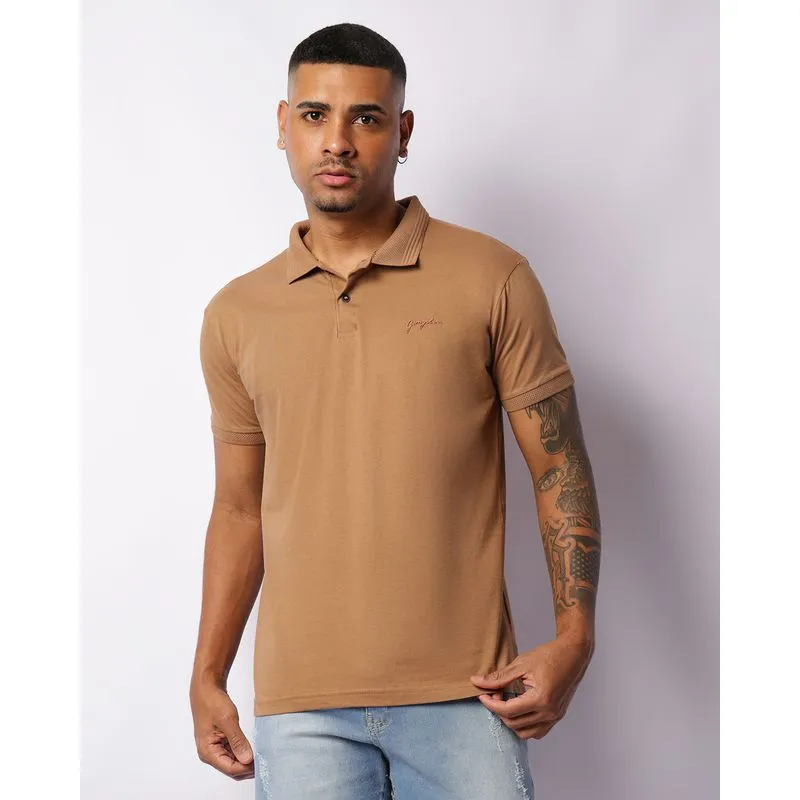 Camisa Polo Masculina Gangster Com Aplicação Manga Curta Bege P