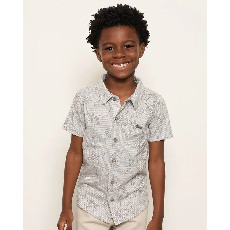 Camisa Infantil Estampa Tropical Manga Curta Cinza 8