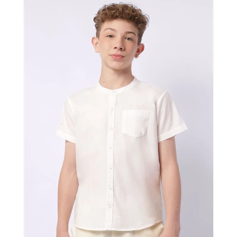 Camisa Juvenil Algodão Gola Padre com Botões Branca 12