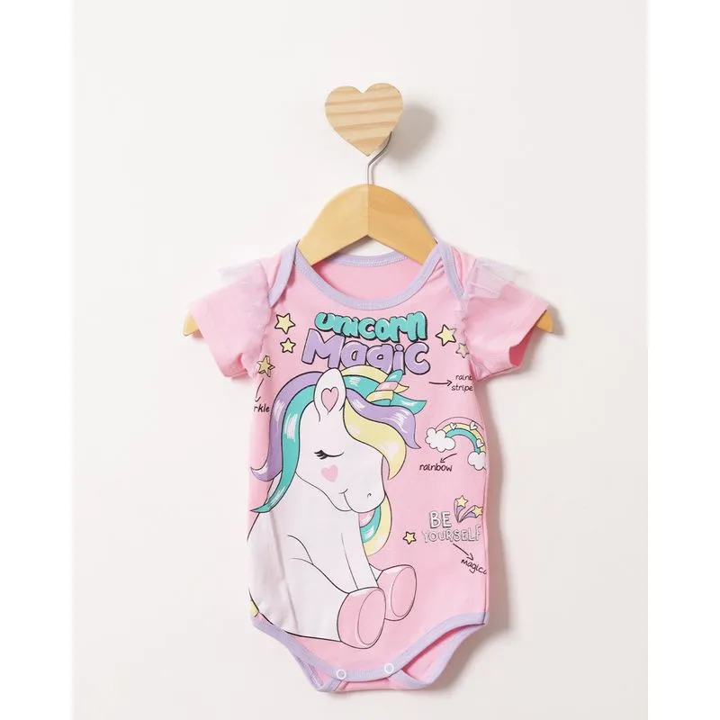 Body Bebê Estampa Unicórnio Manga Curta Rosa M