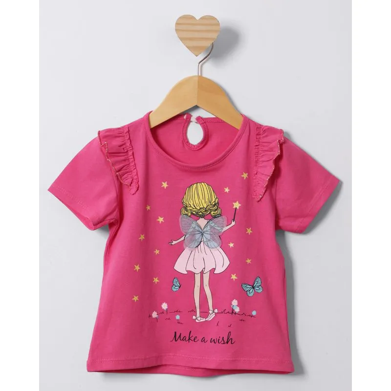 Blusa Bebê Estampa Interativa Fada Manga Curta Com Fio Lurex Rosa 3
