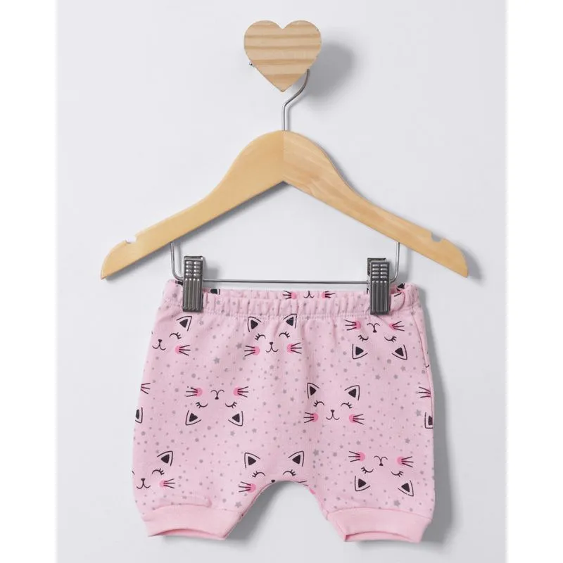 Short Bebê Curto Moletinho Estampa Gatinho Rosa G