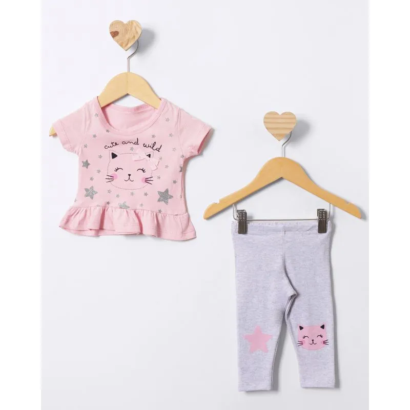 Conjunto Bebê Estampa Gatinho Rosa G