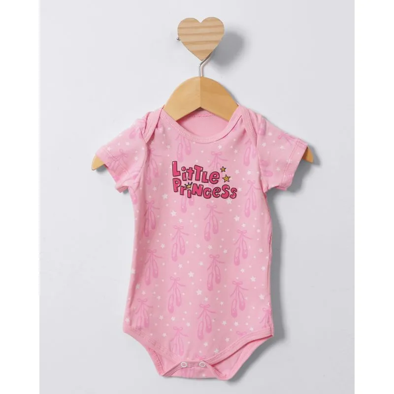 Body Bebê Estampa Sapatilhas Manga Curta Rosa G
