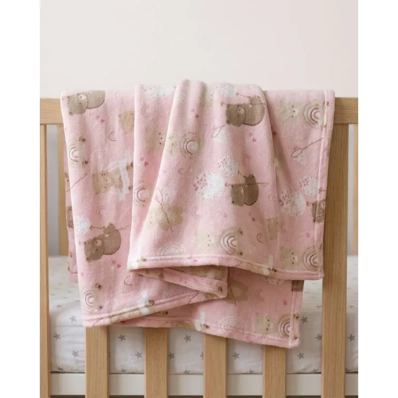 Cobertor Bebê Microfibra Estampado Urso Rosa UN