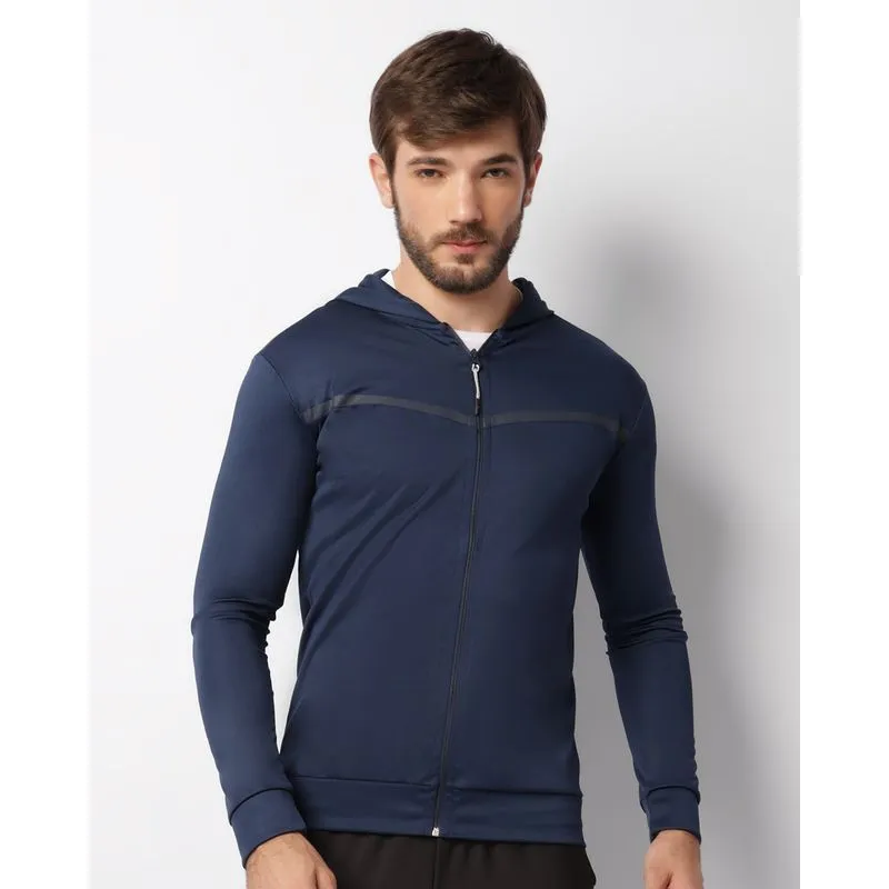 Jaqueta Masculina Esportiva Helanca Dry Fit Com Capuz Marinho M