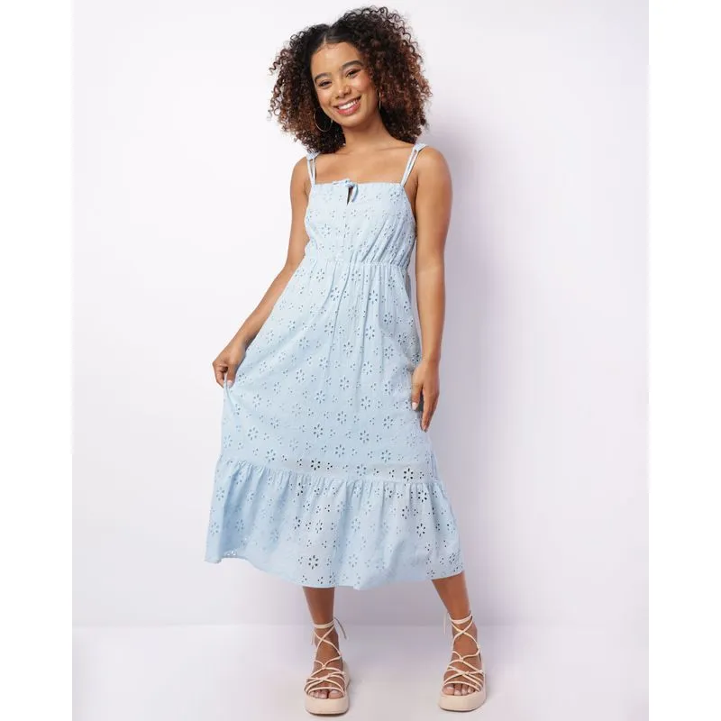 Vestido Feminino Midi Laise Alcinha Azul P