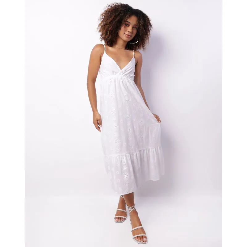 Vestido Feminino Berry & Co. Midi Alcinha Bordado Laise Branco G