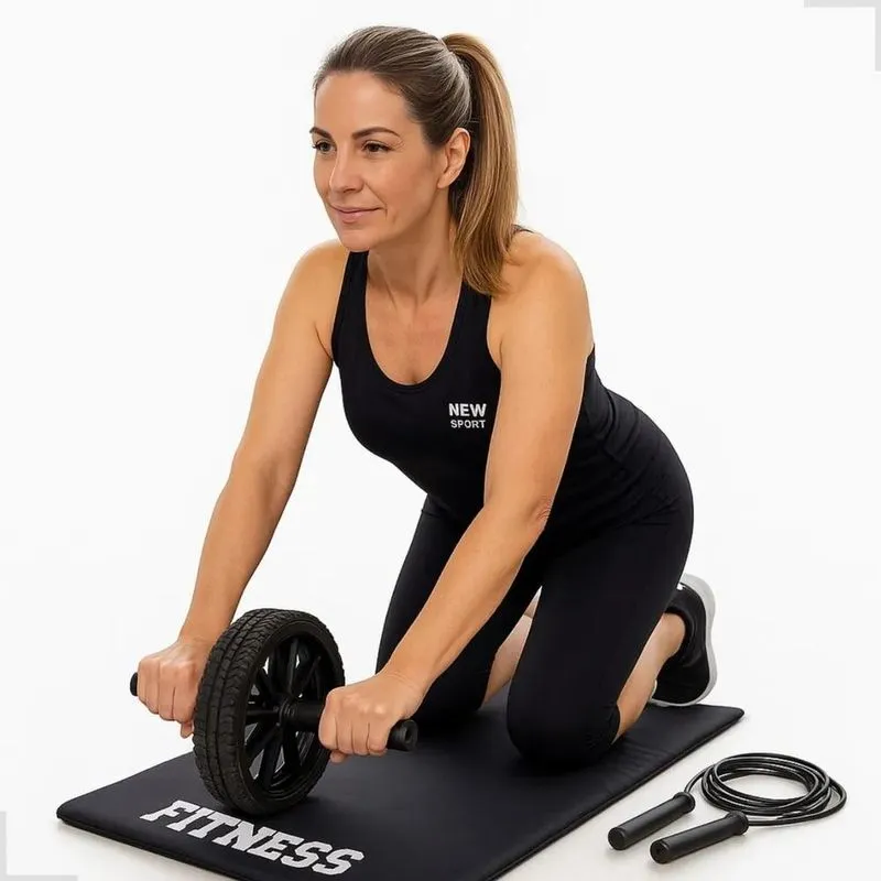Colchonete De Academia/treino+corda De Pular+roda Abdom Pret