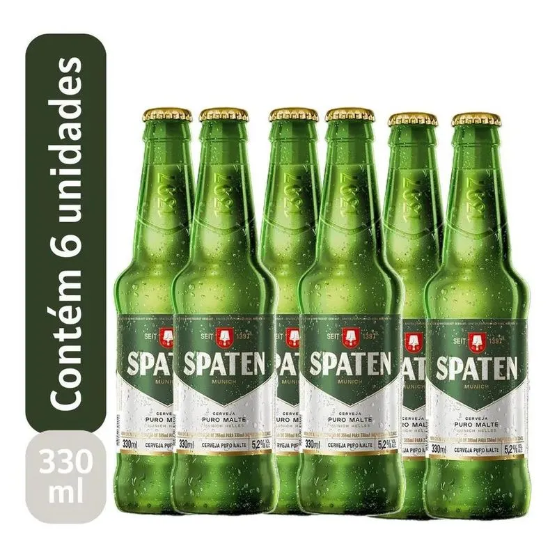 5x Cerveja Spaten Long Neck Puro Maltedourado 330ml 6 U