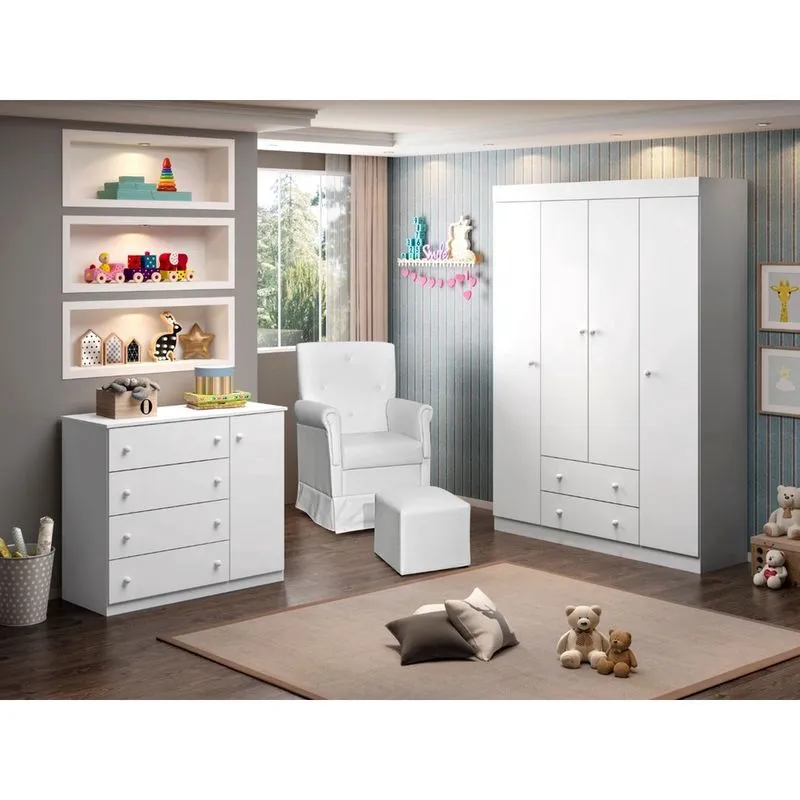 Guarda Roupa 04 Portas Livia Branco - Phoenix