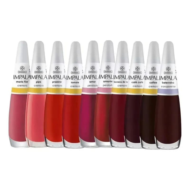 10x Kit Com 10 Esmaltes Impala - Tons Escuros - Vermelhos
