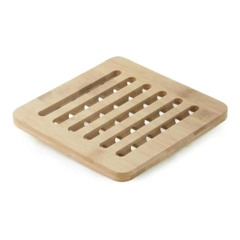 3x Descanso De Panela Quadrado Bambu Limpeza Fácil Mimo Styl