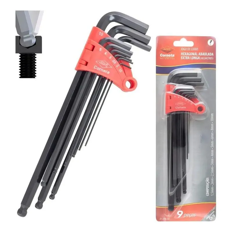 Jogo Chave L Allen Abaulada Extra Longa 1,5 A 10mm Corneta