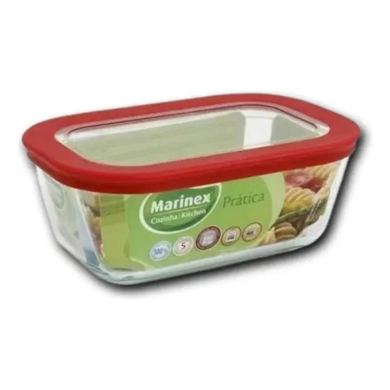 2x Marmita De Vidro 750ml Com Tampa De Silicone Marinex Cor