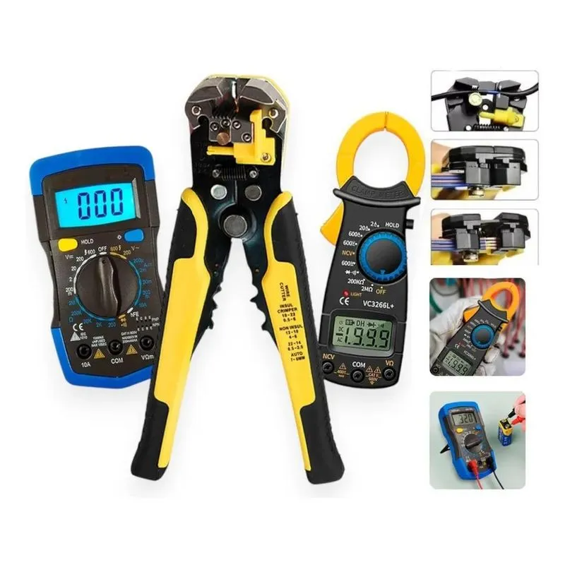 10x Kit Multimetro Digital Desencapador Alicate Amperimetro