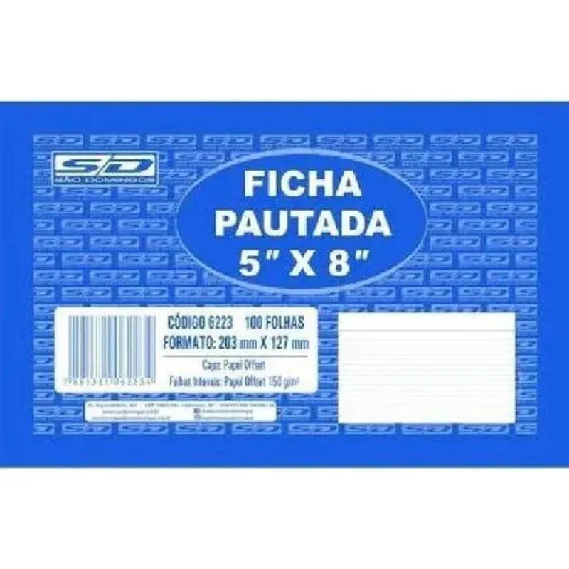 Ficha Pautada 5x8 100 Folhas 203x127 Sao Domingos
