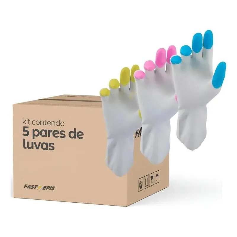 2x Kit 5 Par Luva Para Limpeza Antialérgica Reforçada Colori