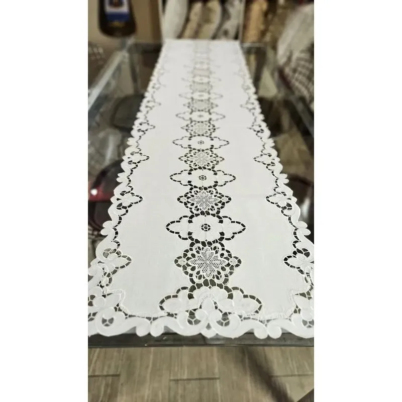 Trilho De Mesa 40x180cm Guipir Bordado Caminho Croch Branco