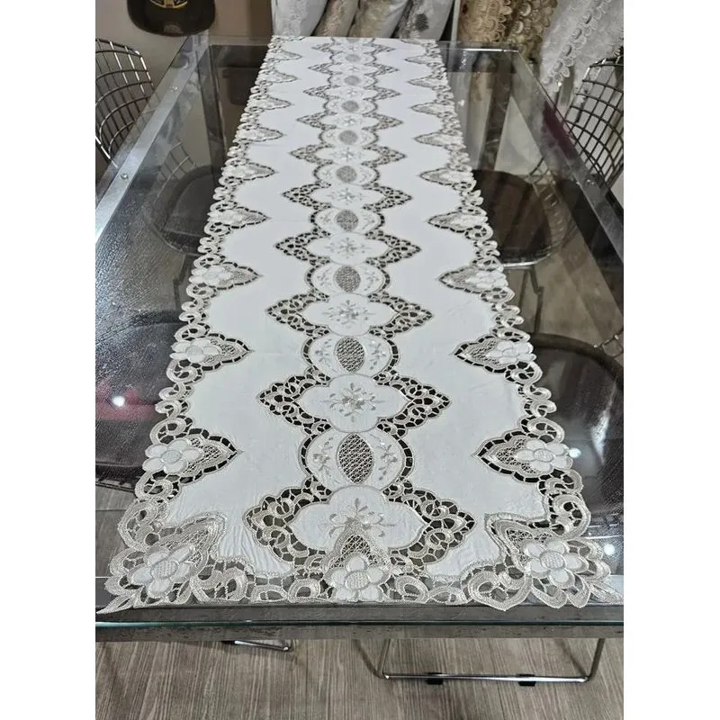 Trilho De Mesa 40x180cm Guipir Bordado Caminho Croch Branco