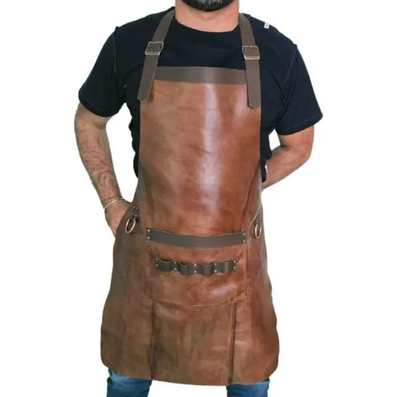 Avental Churrasco Couro Bovino Premium Churra Marrom-escuro