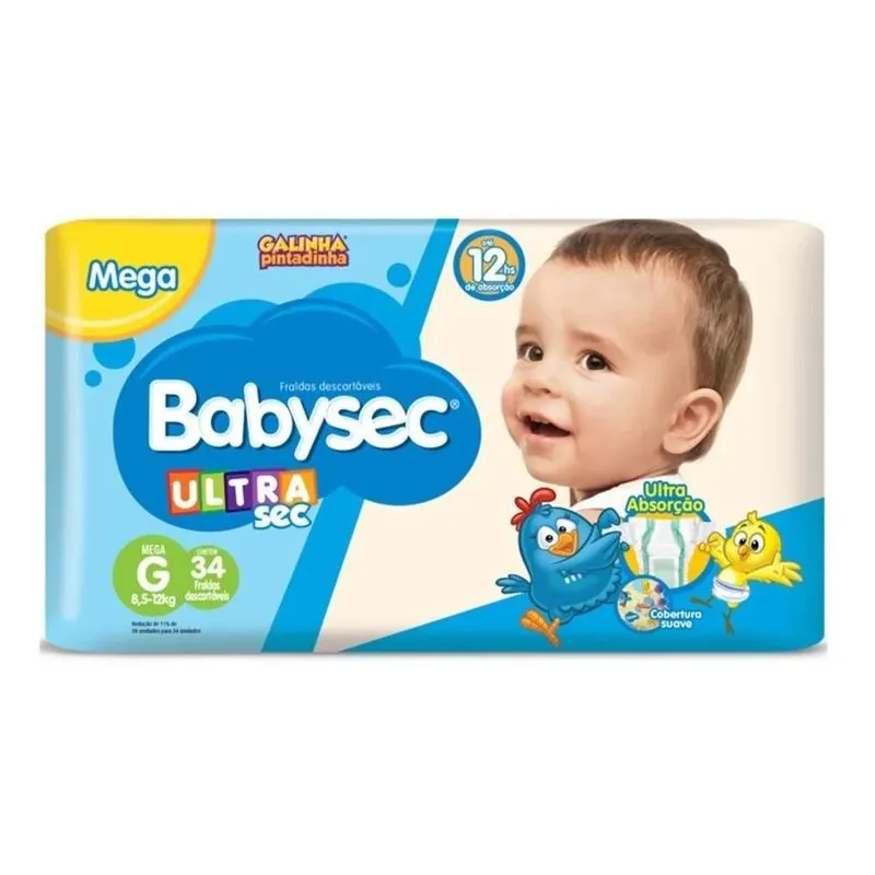 5x Fralda Babysec Galinha Pintadinha Ultrasec G 34 Unids S