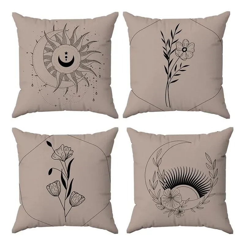 3x Kit Capas Almofadas Decorativas Lua E Flor 45x45 - Id Dec
