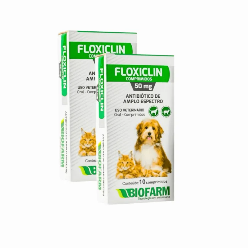 Kit 2 Floxiclin Antibiótico Cães Gatos 50mg 10 Comp Biofarm
