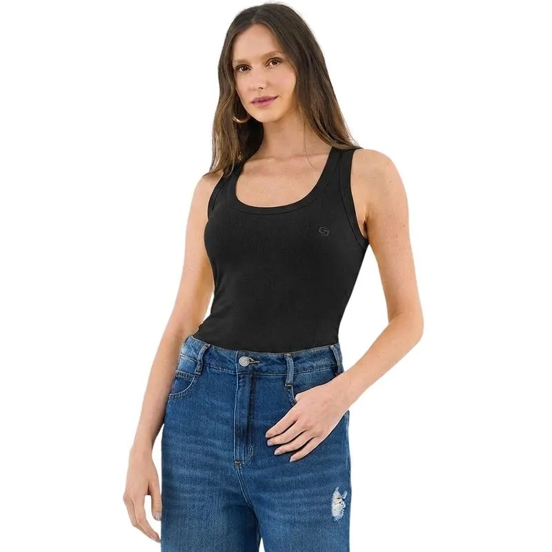 Regata Colcci Slim Algodão Canelada Preta Feminina M / Preto