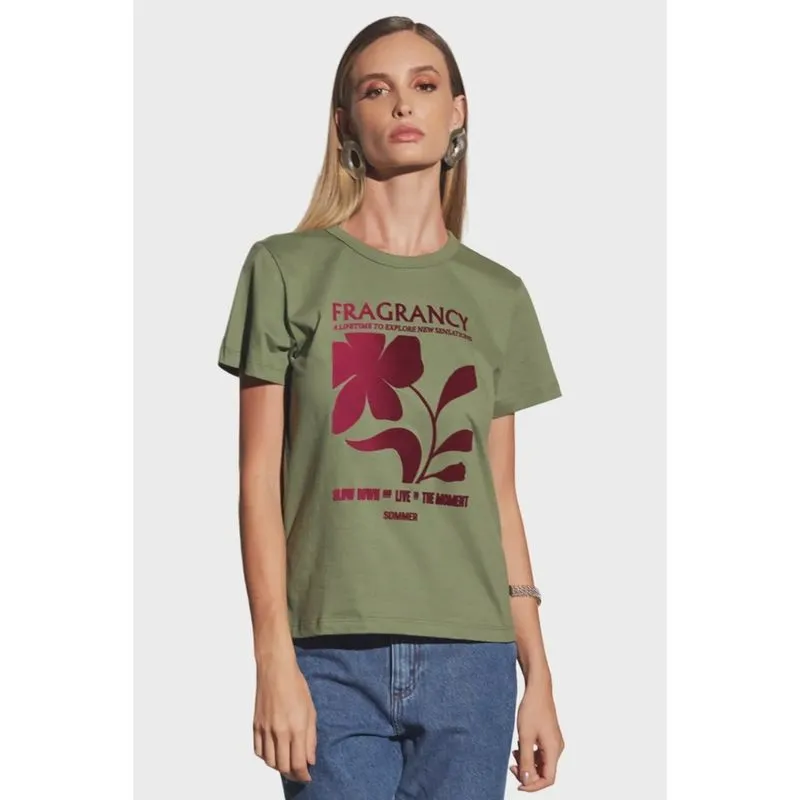 Camiseta Sommer Estampada Em Veludo Verde