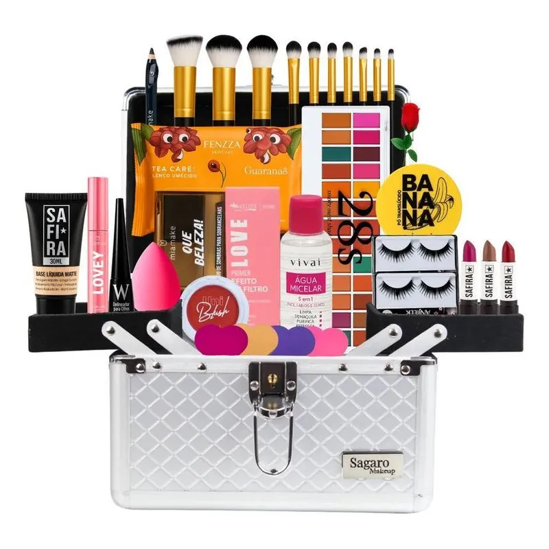 3x Maleta Maquiagem Sagaro Make Up Profissional Grande