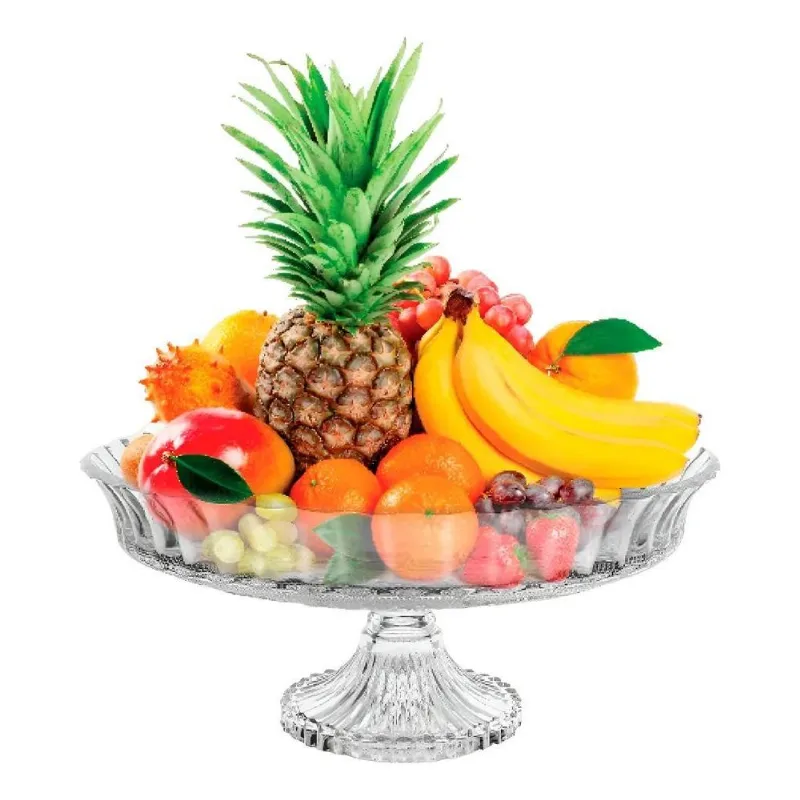 Fruteira Vidro Cristalino Brilhante Daisy Com Pé Resistente