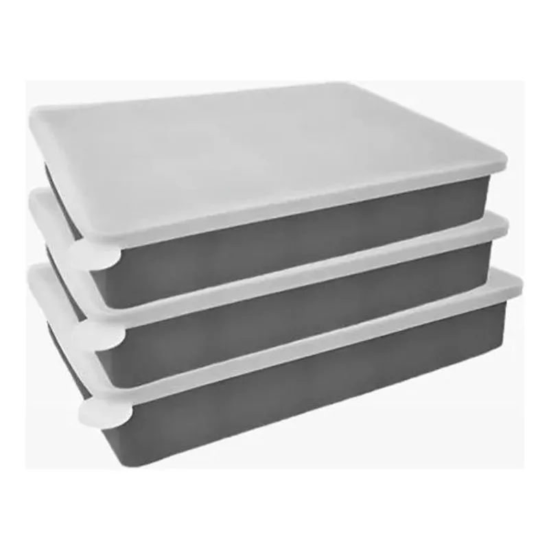 Kit 3 Formas De Gelo Em Silicone Com Tampa 15 Cu Cinza-escur