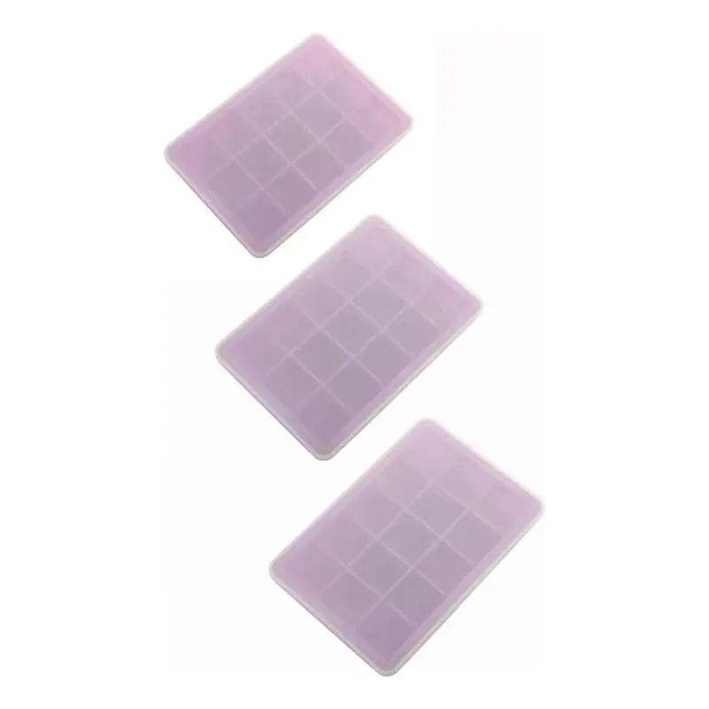 Kit 3 Formas De Gelo Em Silicone Com Tampa 15 Cubos Sem Lilá