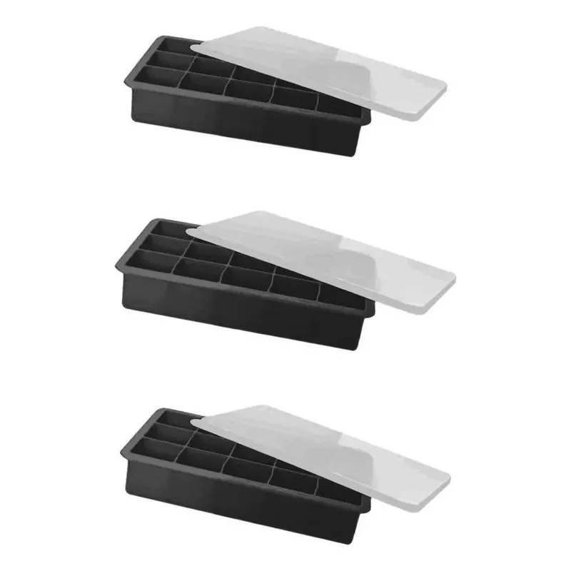 Kit 3 Formas De Gelo Em Silicone Com Tampa 15 Cubos Sem Pret
