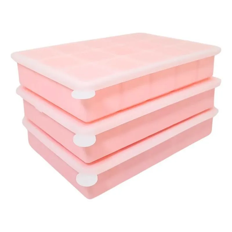 Kit 3 Formas De Gelo Em Silicone Com Tampa 15 Cubos Sem Ros