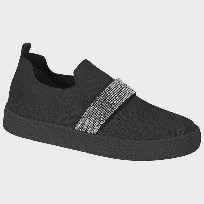 Tênis Feminino Slip On Preto Strass Beira Rio 4280.133