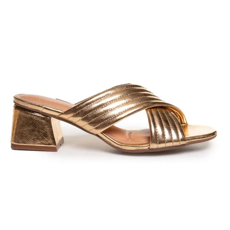 Tamanco Salto Grosso Dourado Vizzano Feminino Dourado - 38