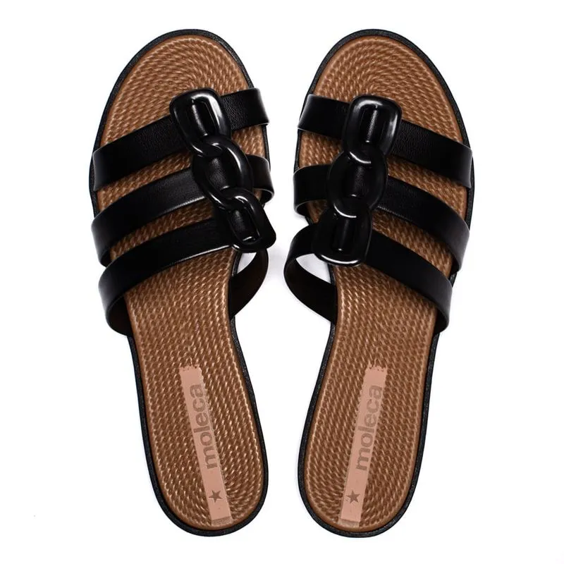 Rasteira Feminina Moleca com Tiras e Elos Preto - 37