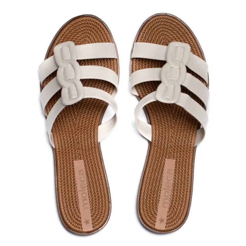 Rasteira Feminina Moleca com Tiras e Elos Branco - 39