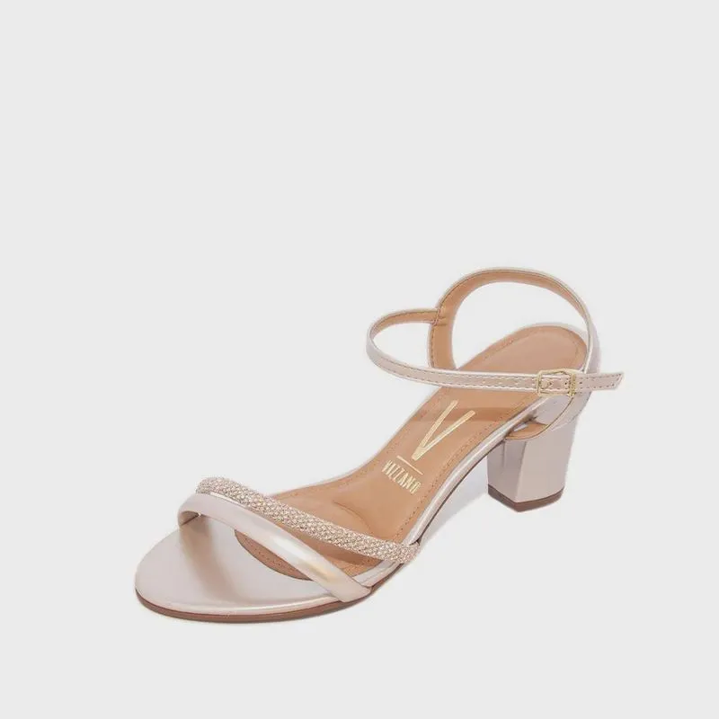 Sandália Feminina Vizzano Salto Médio metalizado acetinado-strass