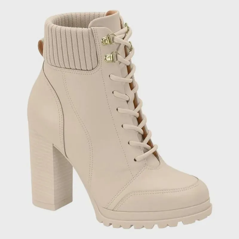 Bota Coturno Feminino Salto Bloco Pelica Knit Branco Off Vizzano 3089.102