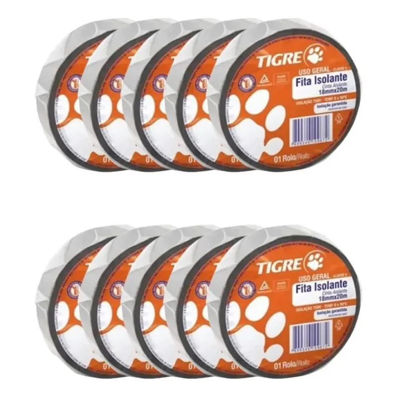 Kit Com 10 Fita Isolante Uso Geral 18mm X 20mt Tigre - Preto