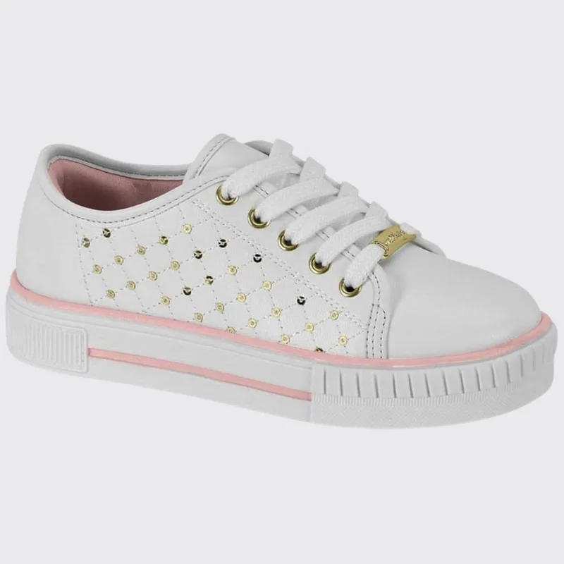 Tênis Casual Menina Molekinha Gliter Napa Branco/Rosa 2565.108 27 / Branco
