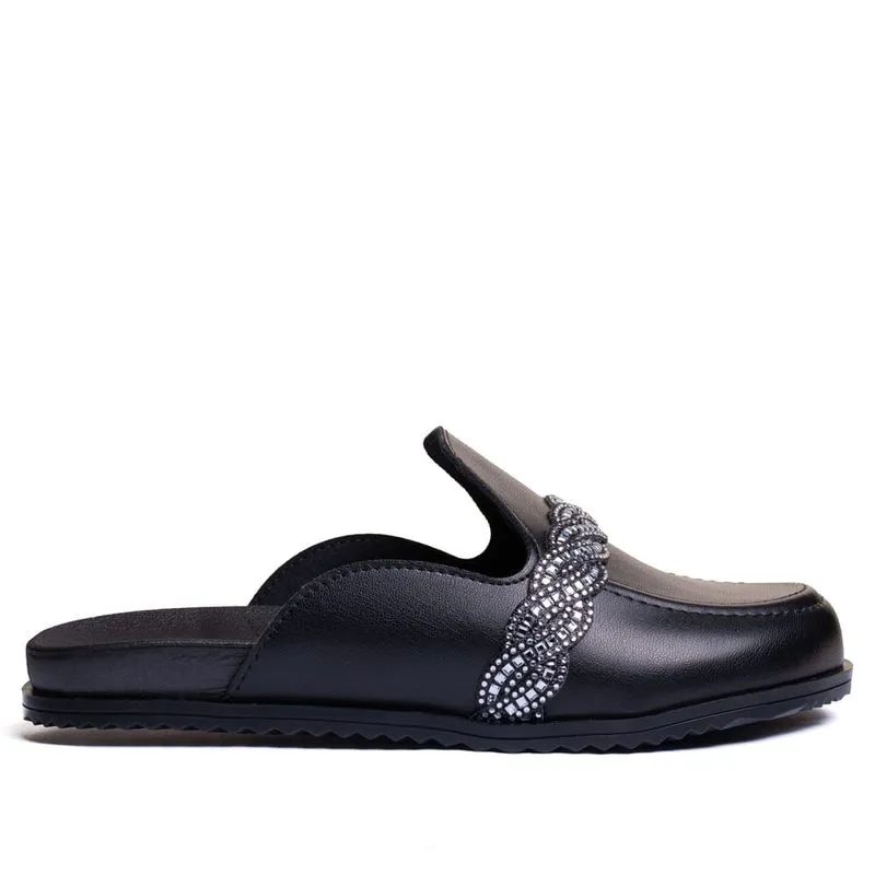 Mule Feminino Moleca com Tira de Strass Preto - 37